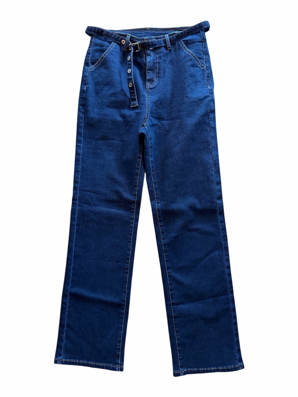 NWT COMMENSE High-Rise Dark Blue Wide-Leg Jeans with Belt
